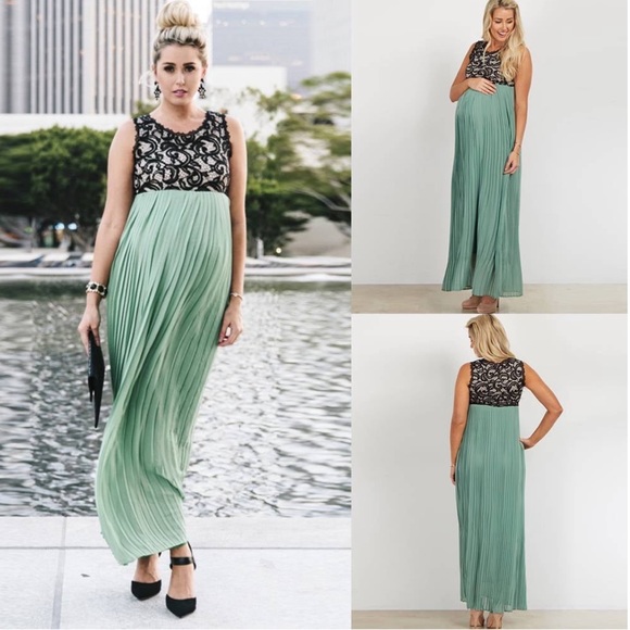 *NWT* PinkBlush Maternity Lace Top Pleated Chiffon Maxi Dress Black & Blush/Pink - Picture 13 of 13